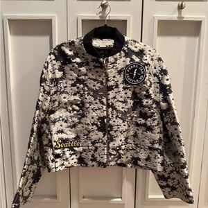 Stella McCartney Black and White Floral Bomber Jacket
